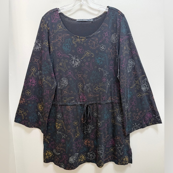 Gudrun Sjoden Dresses & Skirts - Gudrun Sjoden Drawstring Tunic Top Flare Sleeve Pockets Black Multi Size M